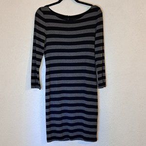 Alice Olivia Stacey Bendet Air Dress Women's Large Jersey Knit Gray Black Stripe